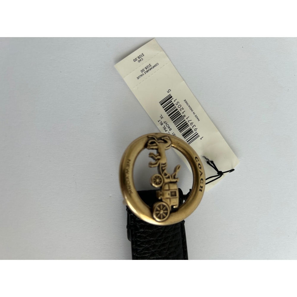Coach Horse and Carriage Buckle Belt Pebbled Leather Black Oxblood F78181 XL - Picture 3 of 5
